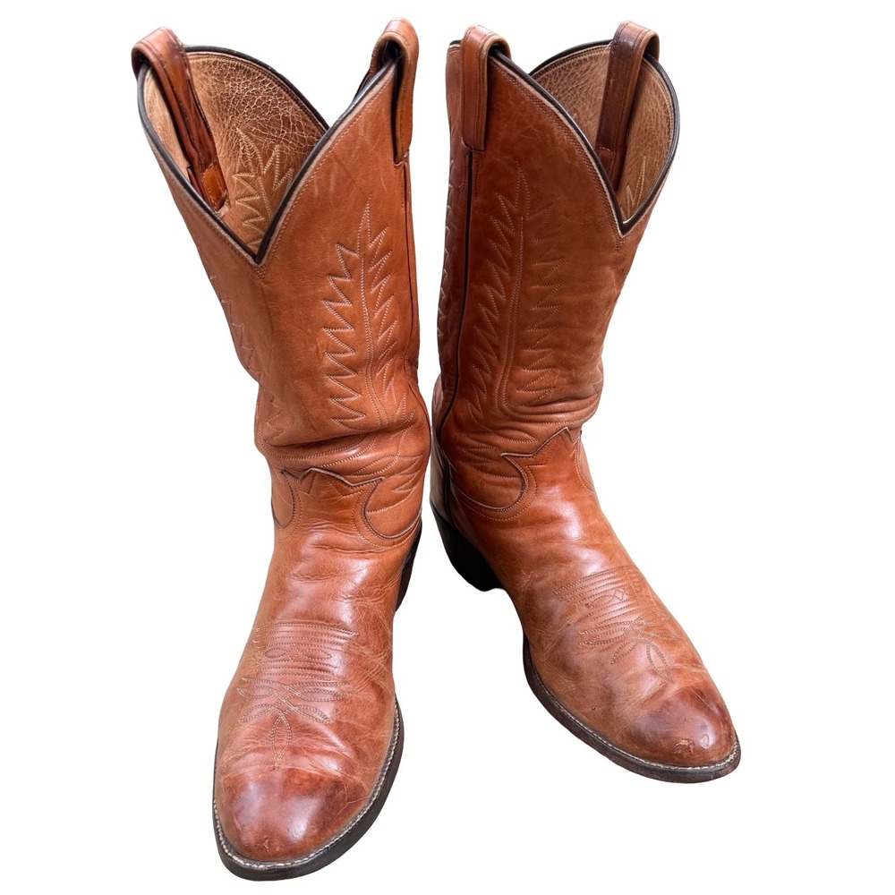 Tony Lama El Paso USA Western Boots Brown Leather Cowboy Boots Men 12.5D 8193